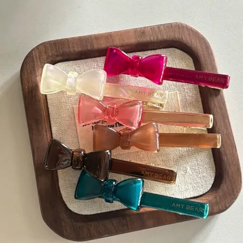French Vintage Acetate Bow Hair Clip Jelly Color Translucent Duckbill Clip Geometric Side Hair Accessory For Women Jewelry