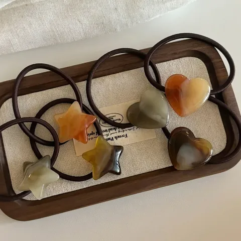 Elastici per Capelli in Acrilico Retro a Cuore Stella per Donna Minimalista Texture Tartarugata Fasce per Capelli Elastici Accessori Geometrici