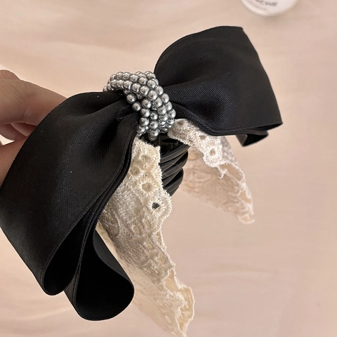 Fermaglio per Capelli Oversized Vintage Francese in Pizzo e Raso Grande Fiocco Pinza Elegante Accessori per Capelli da Donna