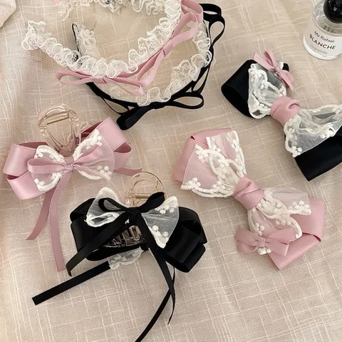 Pince à Cheveux Nœud Style Français Ruban Dentelle Satin Griffe à Cheveux pour Femmes Accessoires de Cheveux Balletcore
