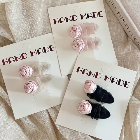 Rosa Satin Rose Netz Haarspangen Für Damen Elegant Handgefertigt 3D Blume Entenschnabel Clips Süß Pony Seite Haar Accessoires