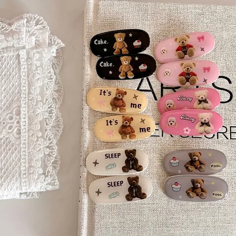Barrettes à Cheveux en Acrylique Ours en Peluche pour Femmes Filles Pinces Ovales Bec de Canard Épingles à Cheveux Style Y2K