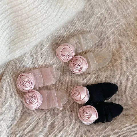 Rosa Satin Rose Netz Haarspangen Für Damen Elegant Handgefertigt 3D Blume Entenschnabel Clips Süß Pony Seite Haar Accessoires