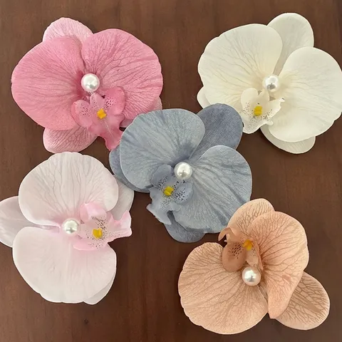 Elegante Molletta per Capelli a Forma di Orchidea Farfalla Con Perla Artificiale per Donna Molletta Floreale in Tessuto Satinato