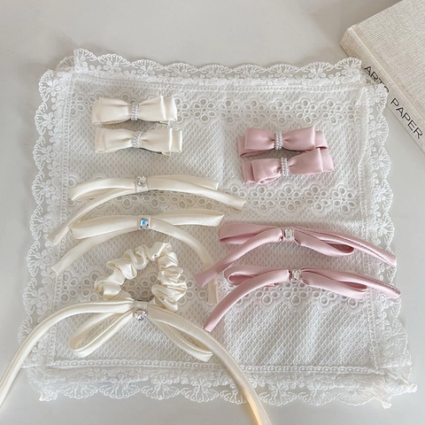 Elegante Molletta per Capelli a Fiocco in Satin per Donna Forcina con Nastro Lungo e Decorazione in Strass Perla Artificiale Accessori Capelli
