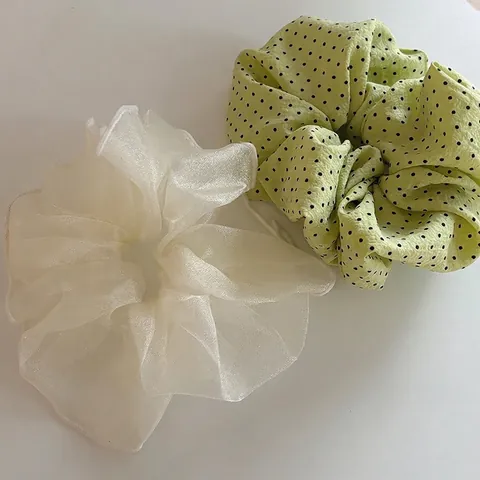 Französischer Landhausstil Grüner Stoff Haargummi Mit Punkten Rosa Netz Herz Haarseil Für Damen Elegante Haar Accessoires