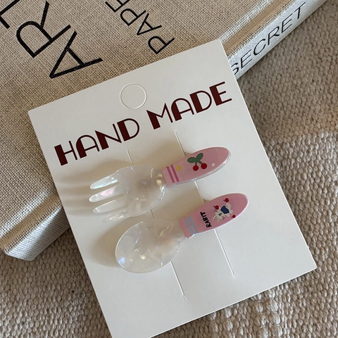 Pinzas para el Cabello de Acrílico con Patrón de Frutas y Animales Resina Perla Artificialda Forma de Cuchara y Tenedor Accesorios para el Cabello Hechos a Mano para Mujeres Niñas