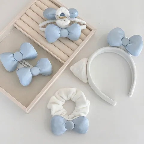 Fashion Sweet Blue Fabric Bow Hair Clip For Women Cute Handmade Large Ribbon Hair Claw Headwear Accessories