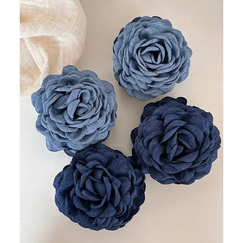 Large Denim Rose Flower Hair Claw Clip For Women Handmade Fabric Shark Clip Vintage Floral Hair Accessory Headpiece
