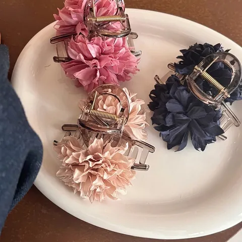 Artiglio per Capelli Floreale in Raso in Stile Francese Clip a Mascella in Acrilico Elegante Fermaglio per Capelli Dolce