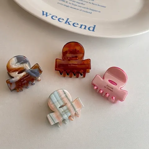 Pinza para el Cabello de Acetato Vintage Francés para Mujer Moda Geométrica Mármol Carey Pequeña Pinza de Tiburón