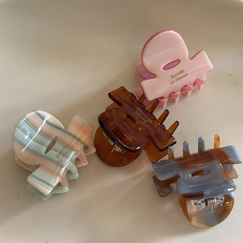 Pinza para el Cabello de Acetato Vintage Francés para Mujer Moda Geométrica Mármol Carey Pequeña Pinza de Tiburón
