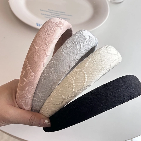 Cerchietto da Donna in Tessuto Jacquard con Spugna a Cima Alta Fascia Larga per Capelli Motivo Floreale Fatto a Mano Stile Coreano