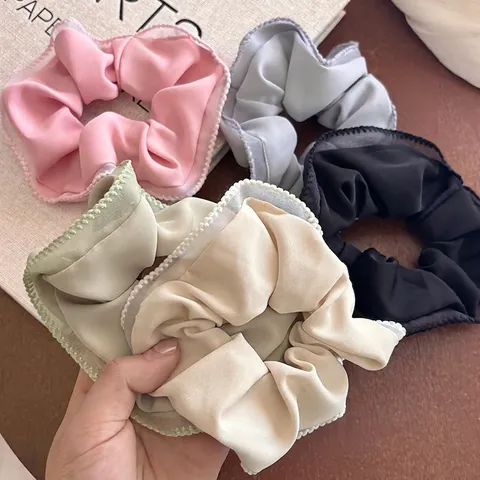 Süße Satin Chiffon Scrunchies Für Damen Mode Hohe Elastizität Wellenförmige Kanten Haarbänder Große Darm Haarrige Zubehör