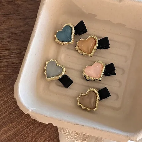 Vintage Transparente Herz Haarklammer Für Damen Retro Metall Gedreht Goldrand Mini Entenschnabel Pony Seitenclip Haarschmuck