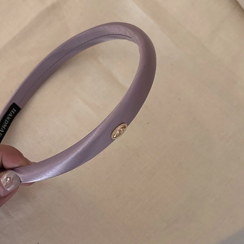 French Vintage Satin Headband With Gold Metal Label Handmade Thickened Hair Hoop Elegant Solid Color Accessory For Women