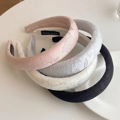 Cerchietto da Donna in Tessuto Jacquard con Spugna a Cima Alta Fascia Larga per Capelli Motivo Floreale Fatto a Mano Stile Coreano