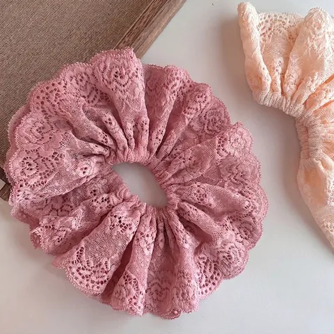 French Sweet Elegant Lace Scrunchie For Women Gentle Hollow Floral Pattern Elastic Hair Rope Chic Fashion Hair Accessory