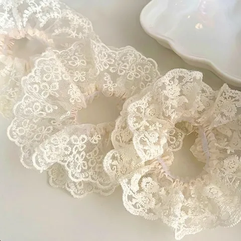 Elastico per Capelli in Pizzo con Ricamo Floreale Vintage per Donna Stile Francese Beige Rete Accessorio per Capelli Elastico