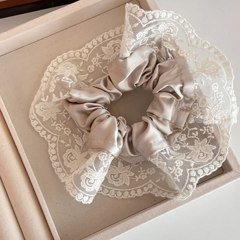 Elegante Elastico in Raso con Ricamo Floreale e Pizzo Grande Chouchou Vintage Francese per Donna Ragazze Accessori per Matrimonio Festa