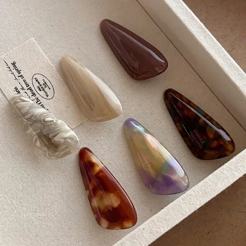 French Acetate Hair Clip Handcrafted Marble Tortoiseshell Texture Duckbill Clip Minimalist Side Fringe Clip Women Jewelry