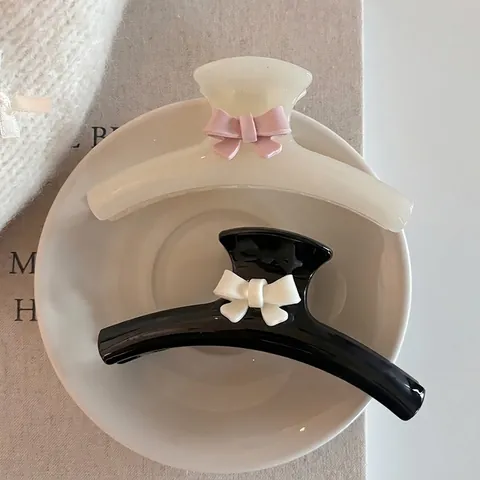 Pinza per Capelli Grande in Acrilico con Fiocco Stile Francese per Donna Elegante Clip a Squalo per Capelli Folti
