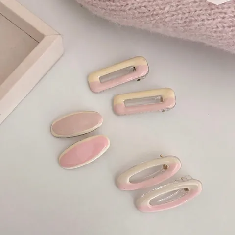 Zoete Patchwork Stof Haarclips Voor Dames Roze Crème Hars Eendenbek Clip Geometrische Haarklauwen Koreaanse Stijl Haaraccessoires