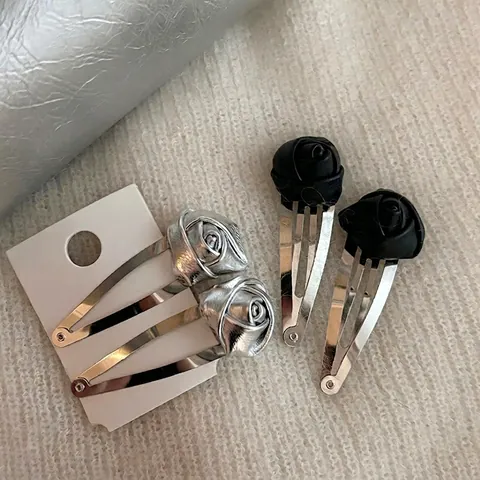 Vintage 3D Roos Bloem BB Haarclip Set Elegant PU Leer Metaal Haarspeld Voor Vrouwen Mode Woon-werkverkeer Dagelijkse Haarsieraden