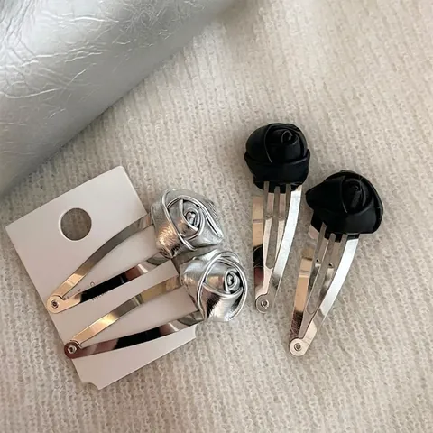 Vintage 3D Roos Bloem BB Haarclip Set Elegant PU Leer Metaal Haarspeld Voor Vrouwen Mode Woon-werkverkeer Dagelijkse Haarsieraden