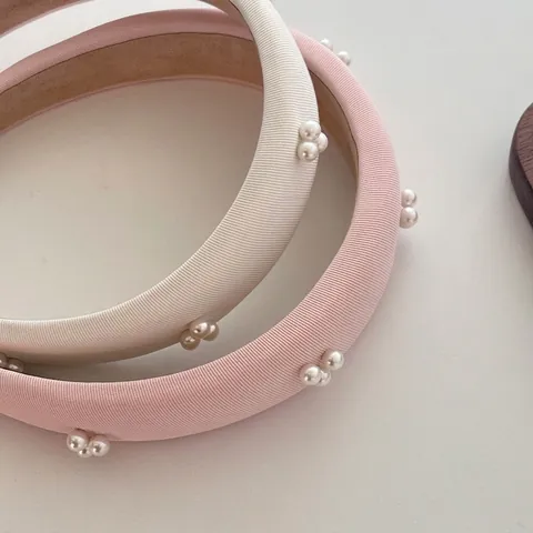 Elegante Cerchietto Imbottito in Spugna per Donna Francese Vintage Tessuto Rete Perle Artificiali Cerchietto Retro Accessori Capelli