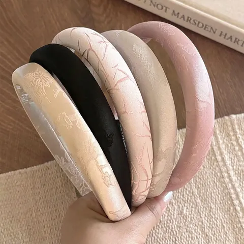 Vintage Jacquard Satin Gepolsterter Haarreif Für Damen Elegant Handgefertigt Dickes Schwamm Haarband Mode Einfacher Haarschmuck