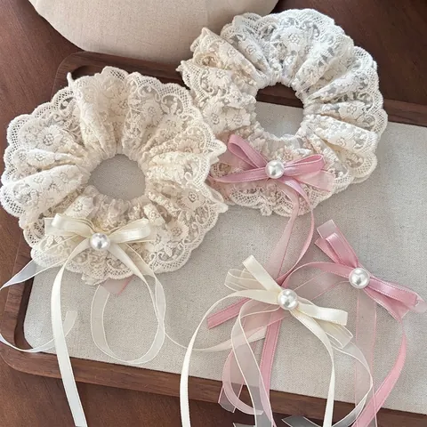 Set di Accessori per Capelli Dolci con Fiocco in Pizzo Bianco Crema Satin Organza Perla Artificiale Fermagli per Capelli