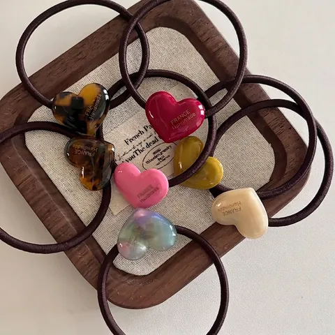 Französisch Retro Herz Acetat Haargummi Hohe Elastizität Bonbonfarben Haarseil Süß Ponytail Halter Mode Kopfschmuck Für Damen