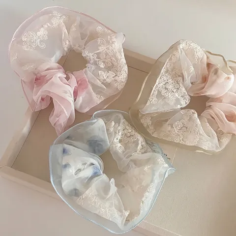 Franse Vintage Haarelastiek Met Bloemendessin Van Chiffon En Kant Elegante Grote Haarband Voor Vrouwen Sieraden