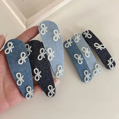 Fermagli per Capelli in Tessuto Denim Stile Coreano con Fiocco di Künstliche Perle per Donna Vintage Blu Denim Forcine per Capelli