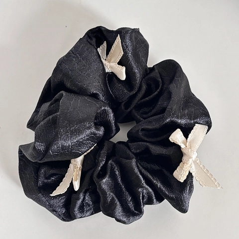 Coletero de Satén Estilo Ballet para Mujer con Lazo de Cinta Banda Elástica Grande para el Cabello Color Sólido Retro Francés