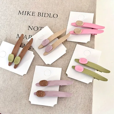 Barrettes à Cheveux Bec de Canard Style Coréen Couleurs Bonbon Minimalistes Résine Métal Pinces Géométriques pour Femmes Filles Accesorios