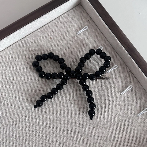 Pince à Cheveux Élégante en Métal avec Nœud et Perles pour Femmes Perle Artificielle Pince à Bec de Canard Pince BB Accessoire de Coiffure