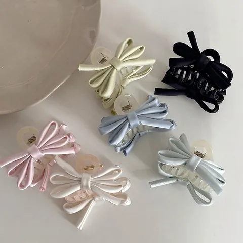 Ballet Style Satin Bow Hair Claw Clip For Women Elegant Solid Color Ribbon Hair Jaw Clip For Thick Hair Styling Accessories