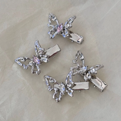 Elegante Fermaglio per Capelli a Farfalla in Lega con Strass Intarsiati Becco d'Anatra Donna Accessori Capelli Argento