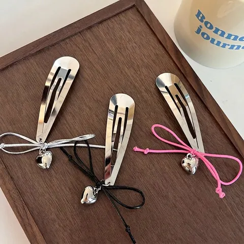 Koreanischer Stil Herz Anhänger Schleife BB Haarspange Legierung Metall Seitenclip Für Damen Mädchen Süßer Modeschmuck