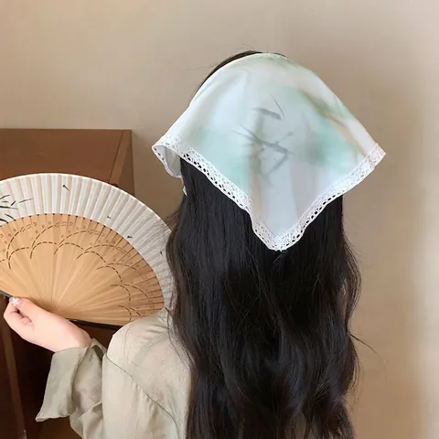 Diadema de Pañuelo Estampado Estilo Chino Con Borde de Encaje y Borla Pañuelo Triangular Vintage para Mujer Accesorios de Cabello