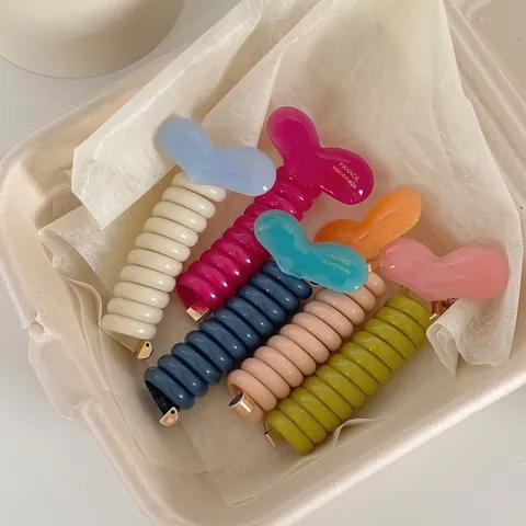 Handgefertigte Acryl Herz Spirale Haarklammer Kreative Telefonkabel Haarklaue Für Damen Mode Flechtwerkzeug Haarschmuck