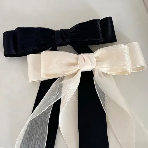 Elegante Pinza de Pelo con Lazo de Satén y Malla de Doble Capa para Mujer Hecho a Mano Tocado Accesorios para el Cabello