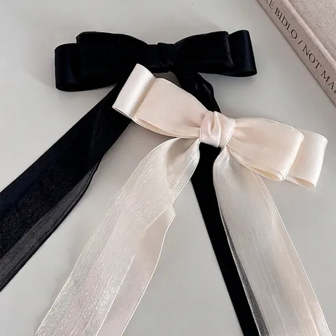 Elegante Pinza de Pelo con Lazo de Satén y Malla de Doble Capa para Mujer Hecho a Mano Tocado Accesorios para el Cabello