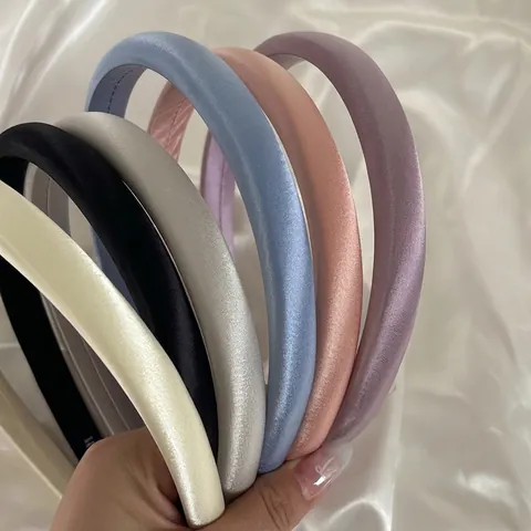 Elegant Padded Satin Headband For Women Solid Color Glossy Handmade Hair Hoop Fashion OL Style Hair Accessories For Daily Office