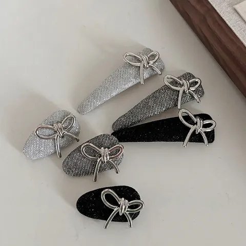 Silber Glitzer Schleife Haarspange Koreanische Minimalistische Geometrische BB-Clip Entenschnabel Haarnadel Für Damen Mode Haarschmuck