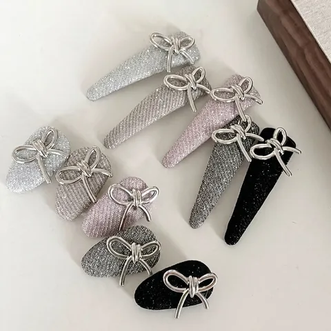Silber Glitzer Schleife Haarspange Koreanische Minimalistische Geometrische BB-Clip Entenschnabel Haarnadel Für Damen Mode Haarschmuck