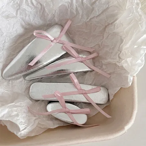 Silver Leather Bow Hair Clip For Women Pink Ribbon Handmade Geometric BB Clip Hairpin Sweet Fashion Styling Hair Accessories