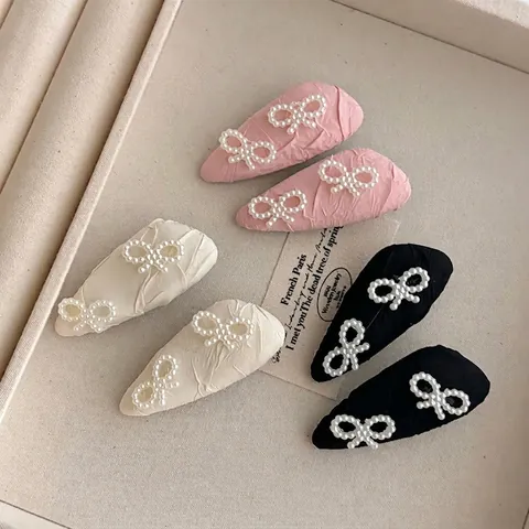 Fermaglio per Capelli con Fiocco in Tessuto e Perle Artificiali Elegante Clip Laterale Accessorio per Capelli Donna Stile Ufficio